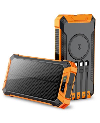 Внешний аккумулятор 20,000mAh с 4 встроенными кабелями и беспроводной зарядкой