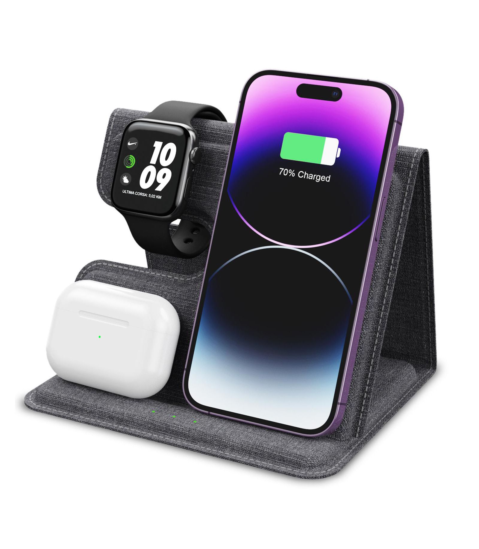 Беспроводное зарядное устройство 3-в-1 Alpha Digital Leather 18W для смартфонов, наушников и смарт-часов