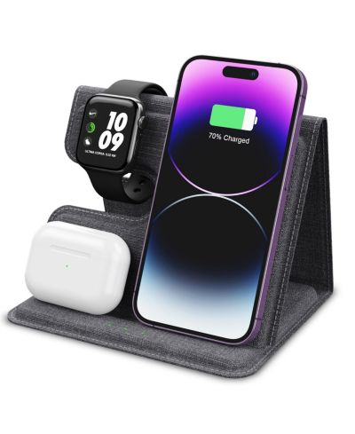 Беспроводное зарядное устройство 3-в-1 Alpha Digital Leather 18W для смартфонов, наушников и смарт-часов