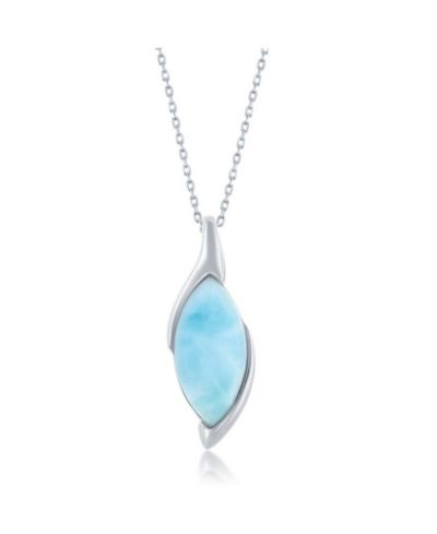 Caribbean Treasures Sterling Silver Marquise Larimar Pendant