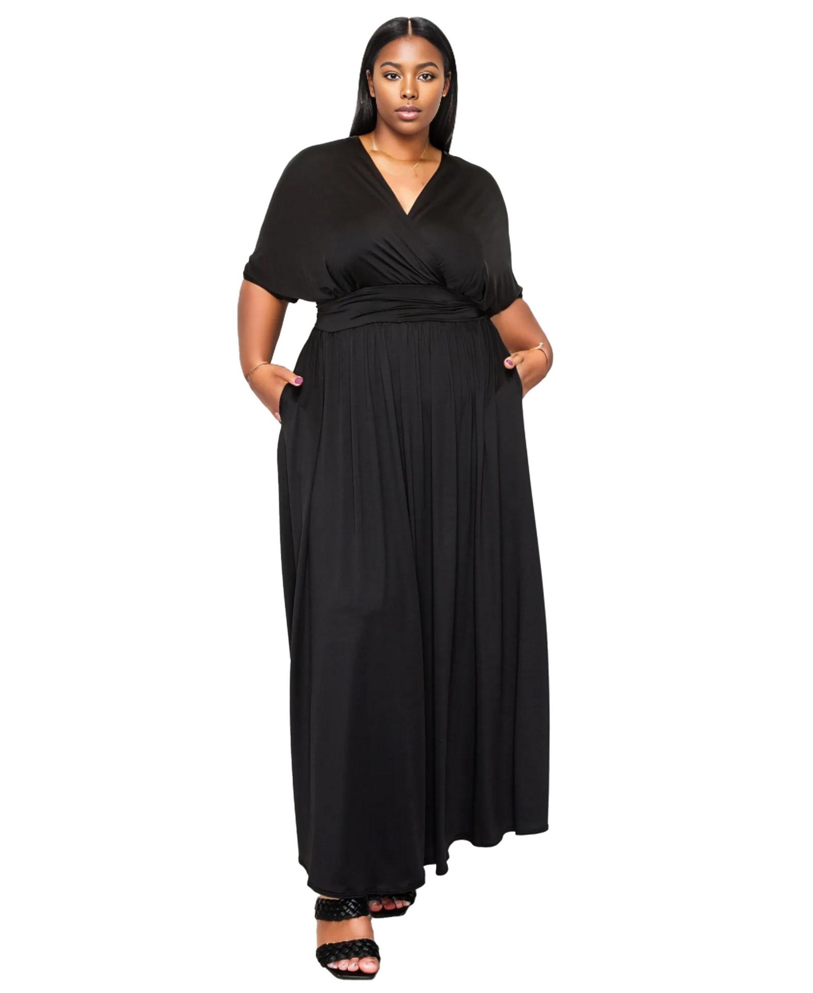 L I V D Plus Size Raffi Pocket Empire Waist Maxi Dress