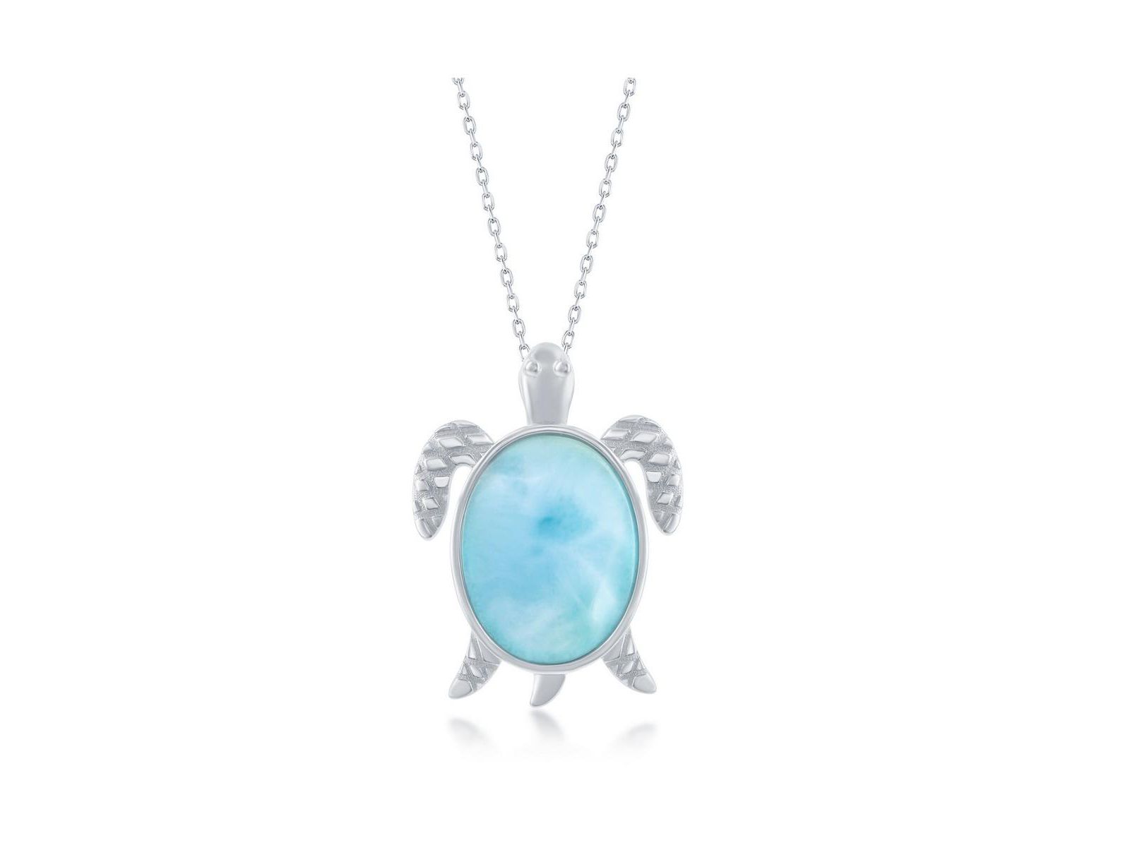 Caribbean Treasures Sterling Silver Larimar Turtle Pendant