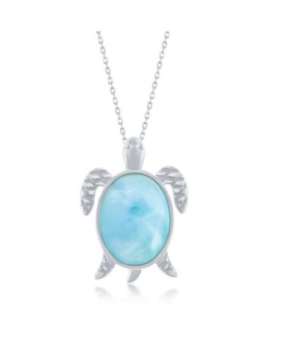 Caribbean Treasures Sterling Silver Larimar Turtle Pendant