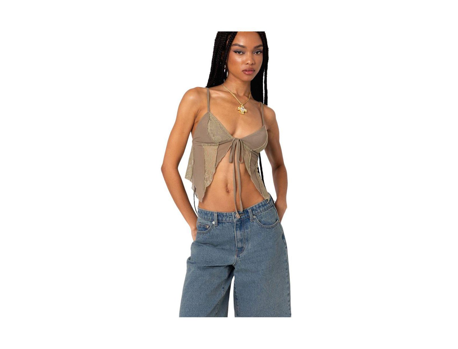 Women's Patchwork Lacey Mesh Top