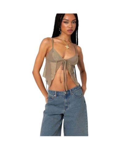 Women's Patchwork Lacey Mesh Top