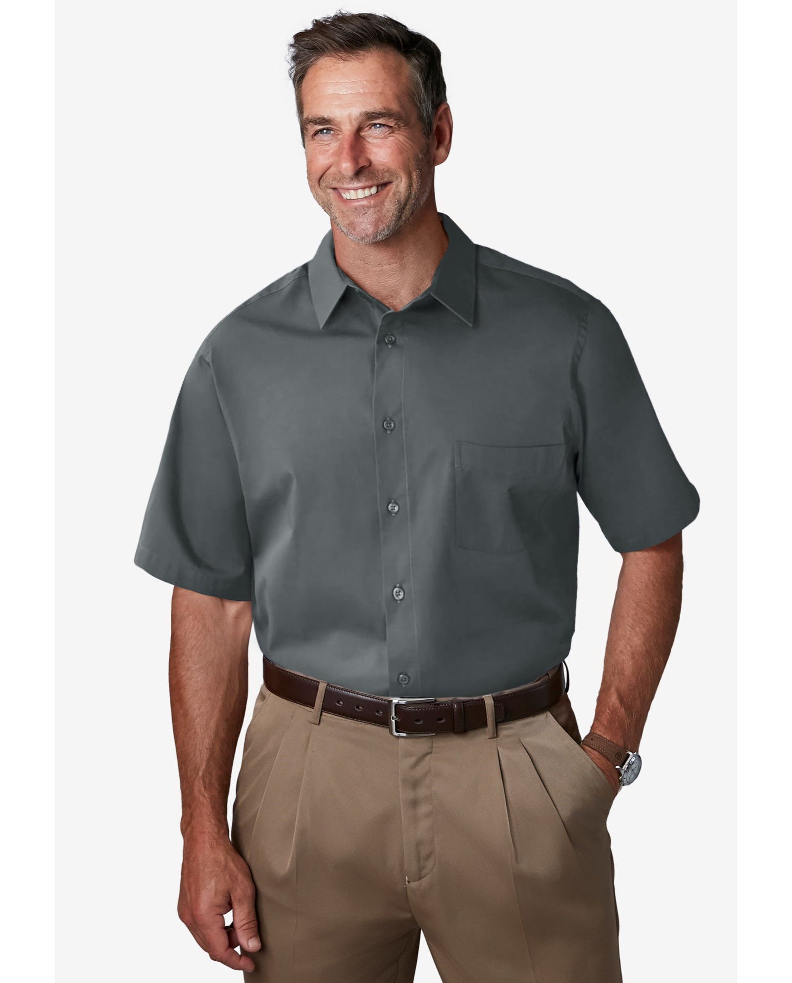 KingSize Men's Wrinkle-Free Short-Sleeve Dress Shirt