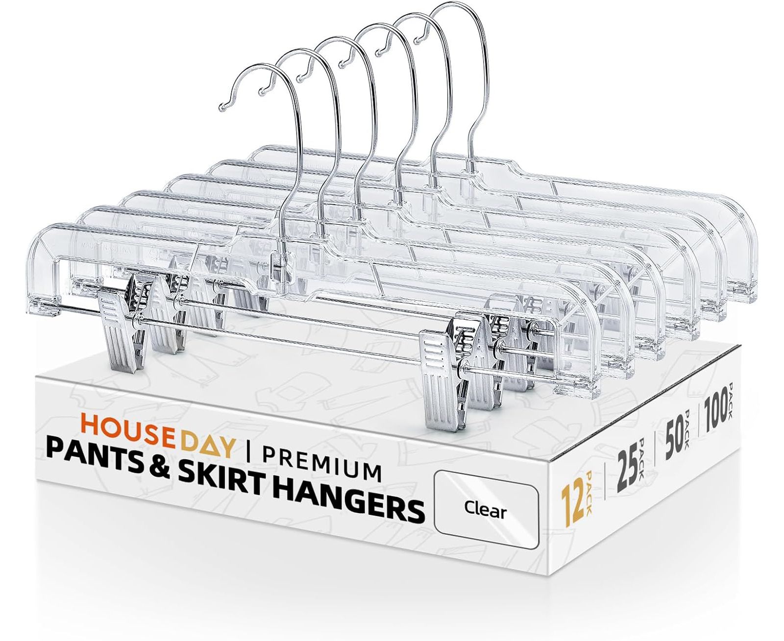 HOUSE DAY 14 inch Plastic Pant & Skirt Hangers with Adjustable Clips