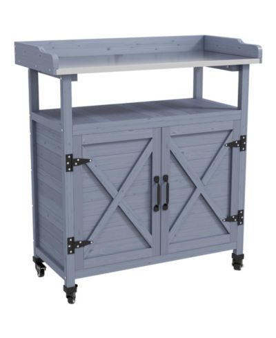 Outsunny Outdoor Potting Bench с хранением, колесами, Natural Wood