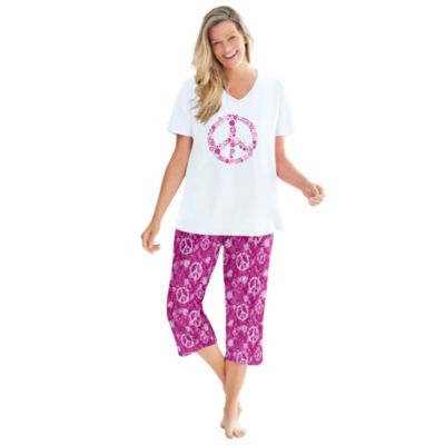Dreams & Co. Plus Size Dreams and Co. 2-Piece Capri Cotton PJ Set