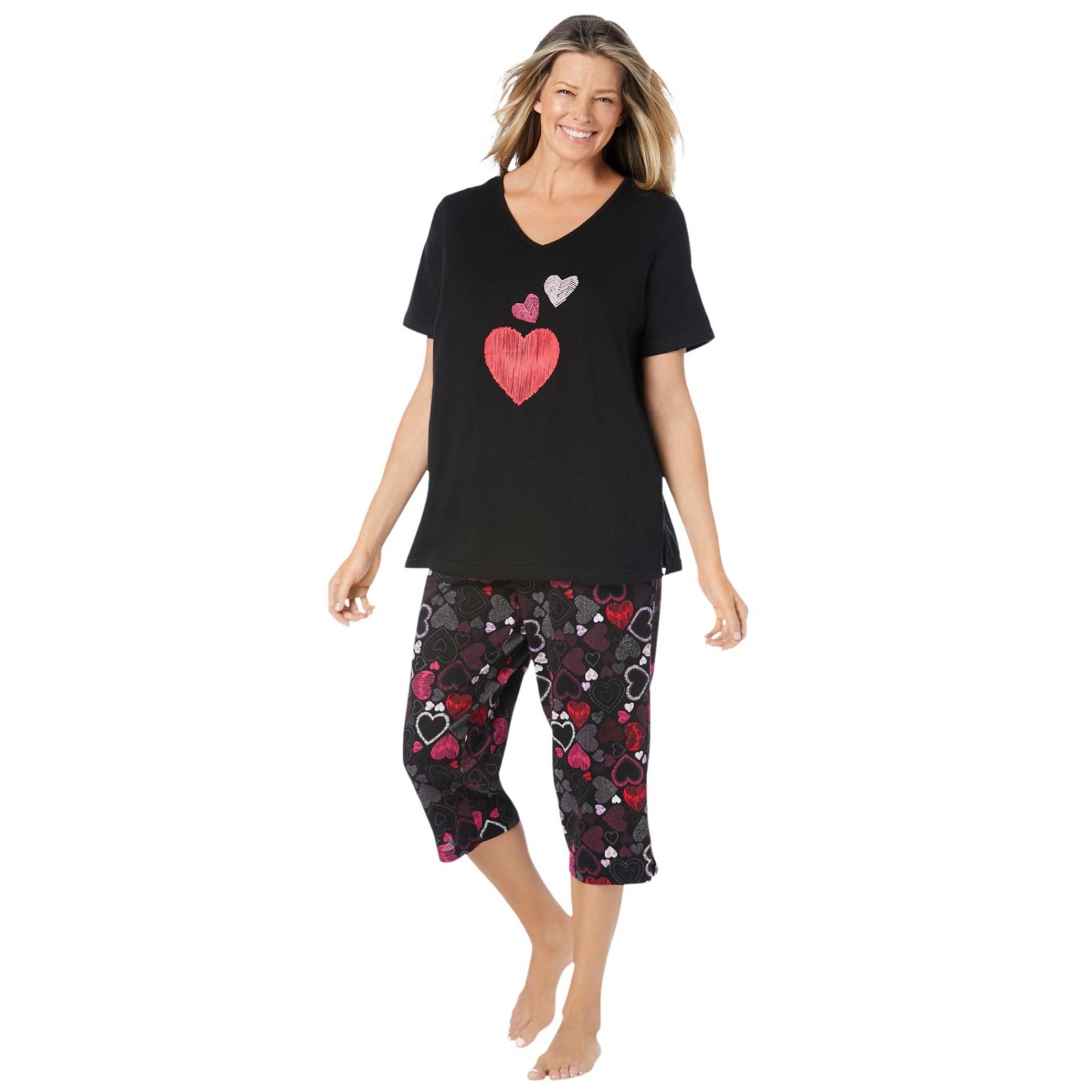 Dreams & Co. Plus Size Dreams and Co. 2-Piece Capri Cotton PJ Set