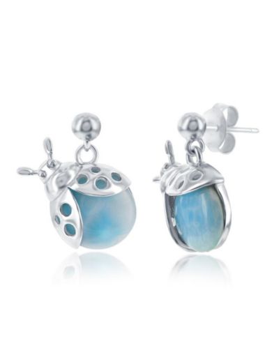 Caribbean Treasures Sterling Silver Larimar Lady Bug Earrings