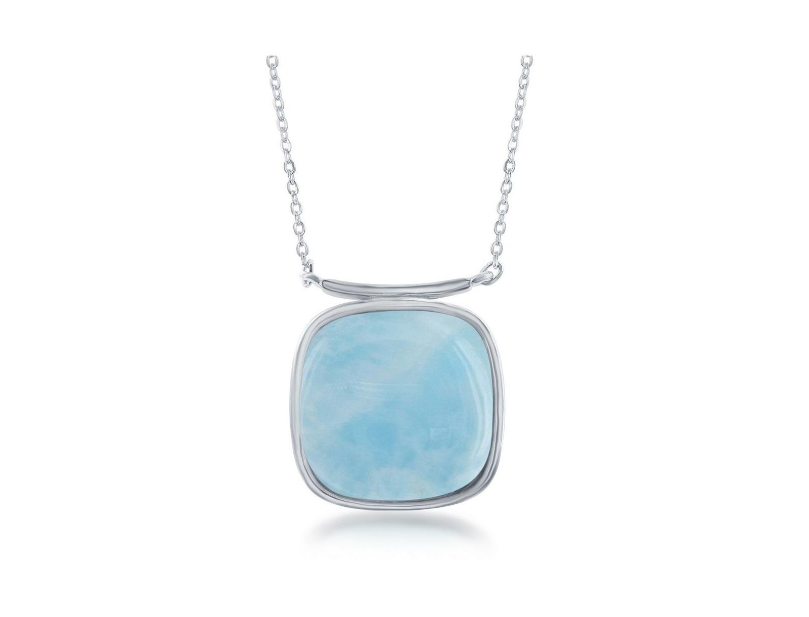 Caribbean Treasures Sterling Silver Square Shape Larimar Necklace