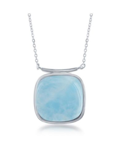 Caribbean Treasures Sterling Silver Square Shape Larimar Necklace