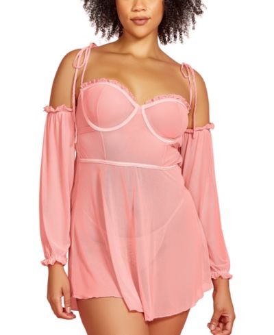 Hauty женский комплект нижнего белья Babydoll большого размера, 2 предмета, из прозрачной мягкой сетки с отстегивающимися рукавами off the shoulder