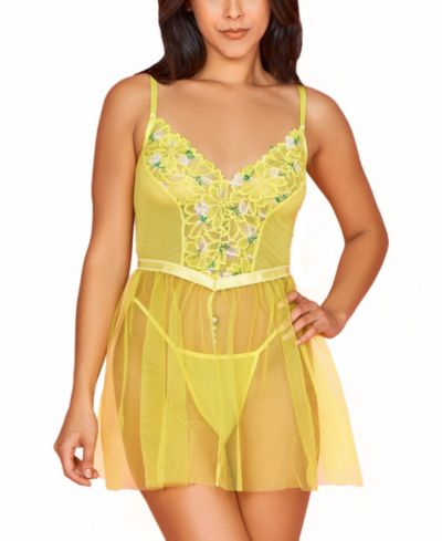 Hauty Women’s 2-Piece Organza Babydoll Lingerie Set with Floral Laced Bodice
