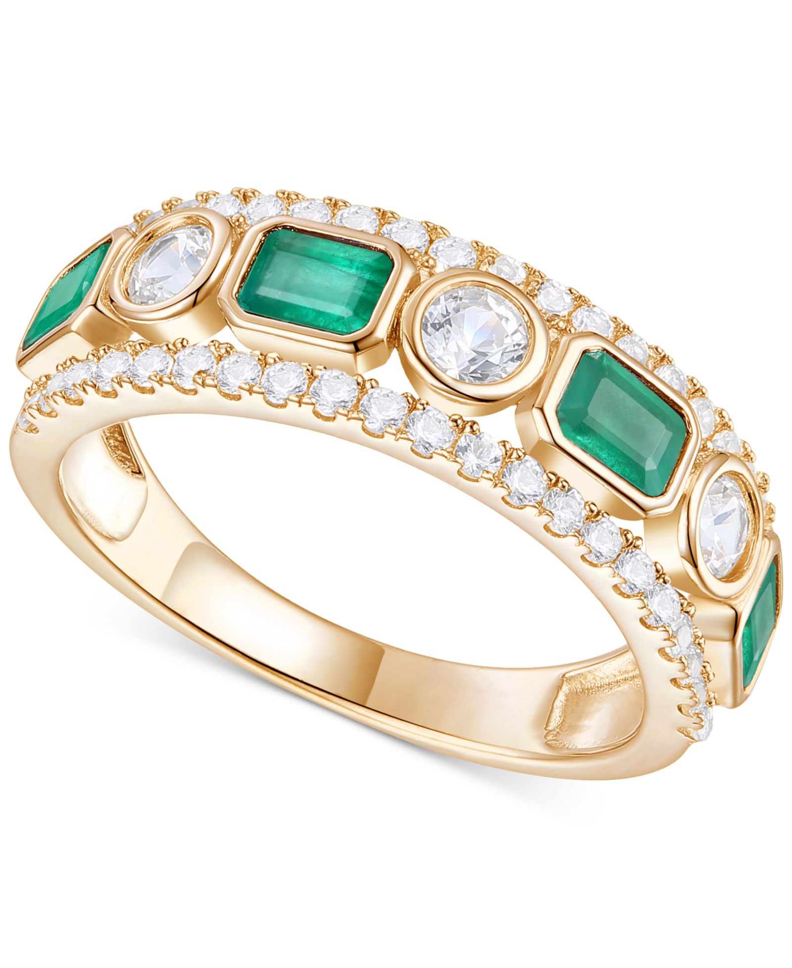 Emerald (3/4 ct. t.w.) & Diamond (3/4 ct. t.w.) Band in 14k Gold (Also in Ruby & Sapphire)