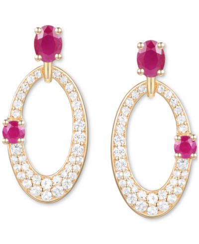 Серьги-подвески Ruby (5/8 ct. t.w.) & Diamond (1/3 ct. t.w.) Oval Doorknocker в 14k Gold