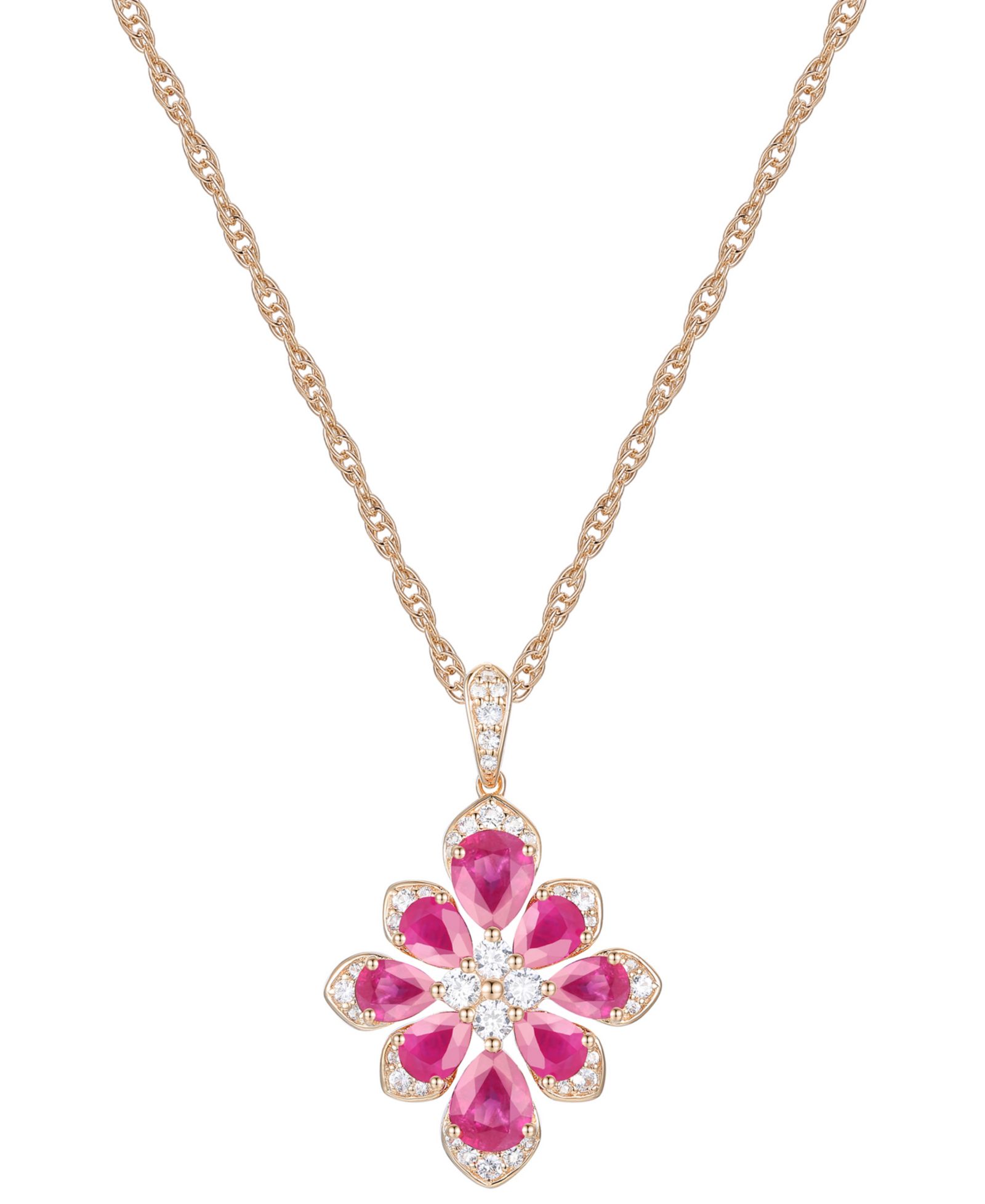 Emerald (1-3/4 ct. t.w.) & Diamond (1/4 ct. t.w.) Fancy 18" Pendant Necklace in 14k Gold (Also in Ruby & Sapphire)