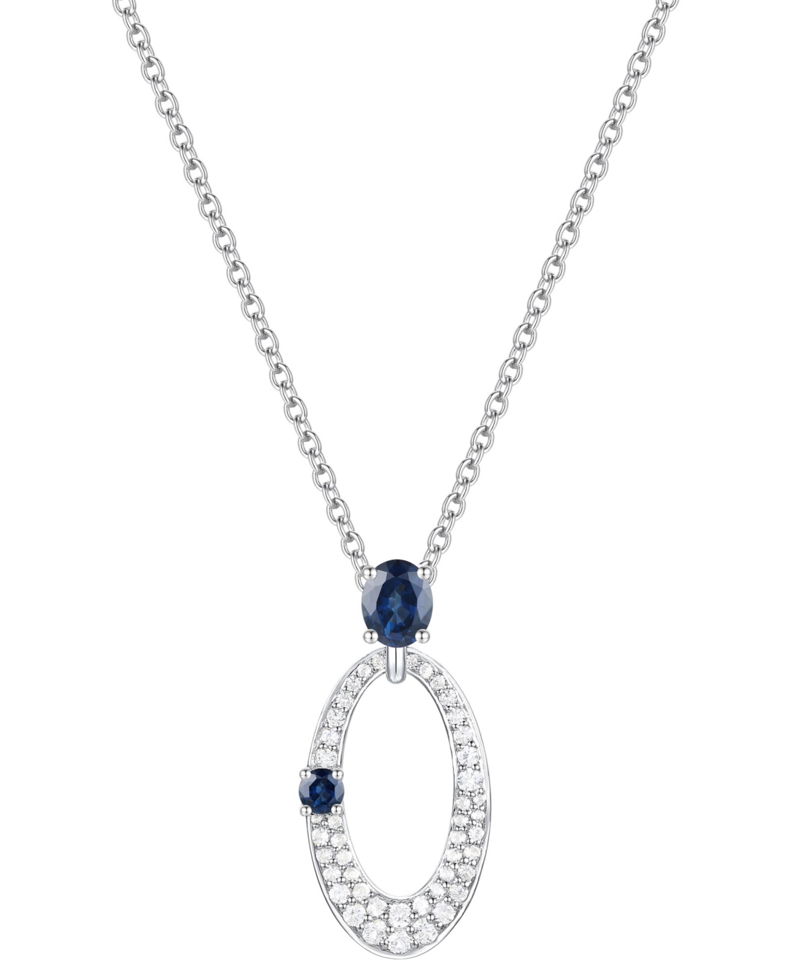 Macy's кулон овальный с сапфиром (1/2 ct. t.w.) и бриллиантом (1/3 ct. t.w.) в белом золоте 14k