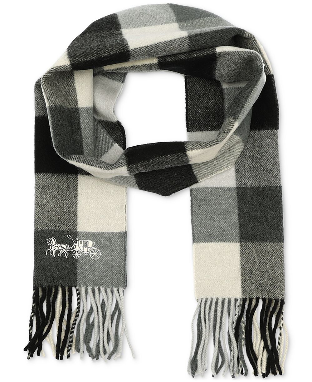 COACH Women's Wool Checkered Fringe-Trim Scarf