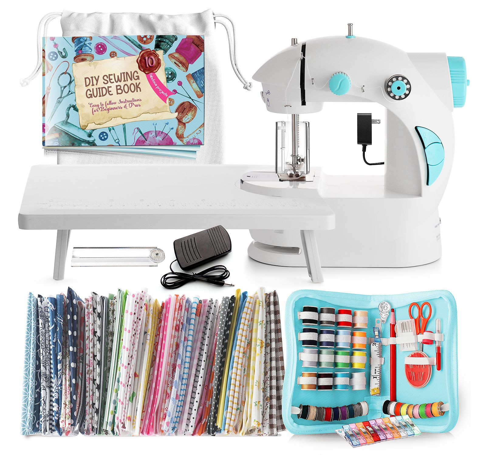 Clara Clark Mini Portable Sewing Machine & Complete Supplies Kit for Beginners and Kids - 122 Piece