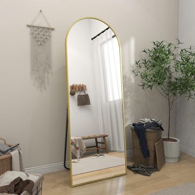 HOMLUX 64"x21" Modern Full Length Bathroom Mirror Arched Leaning Floor Mirror,Gold