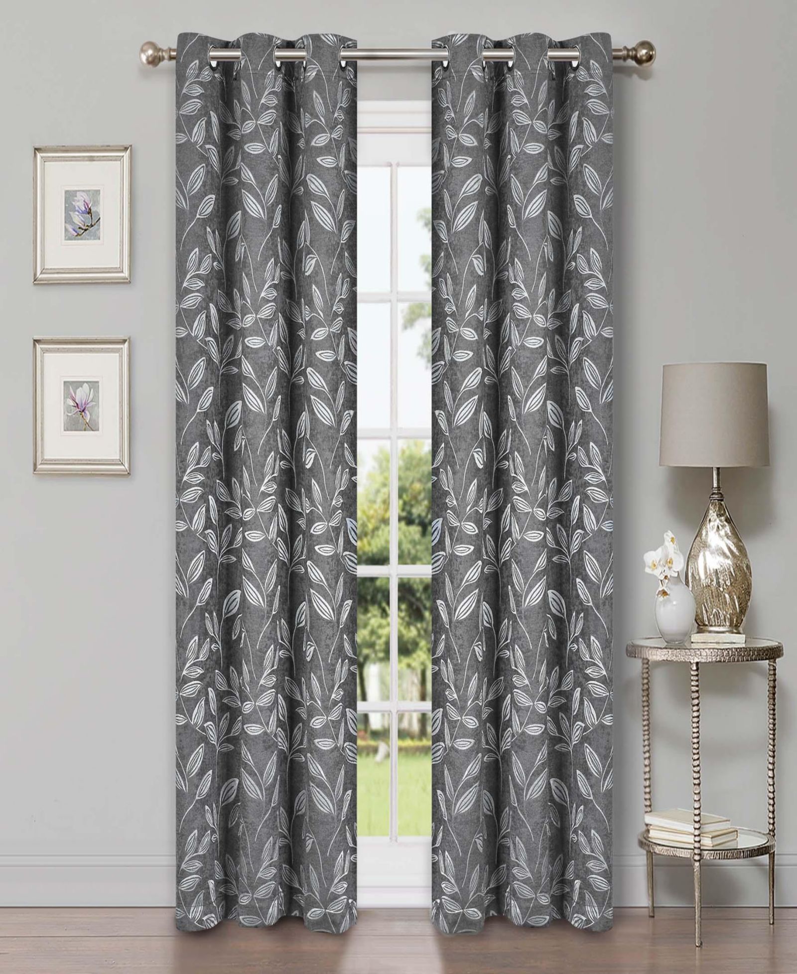 Leaves Semi Blackout Grommet Washable Room Darkening Curtains, Set of 2