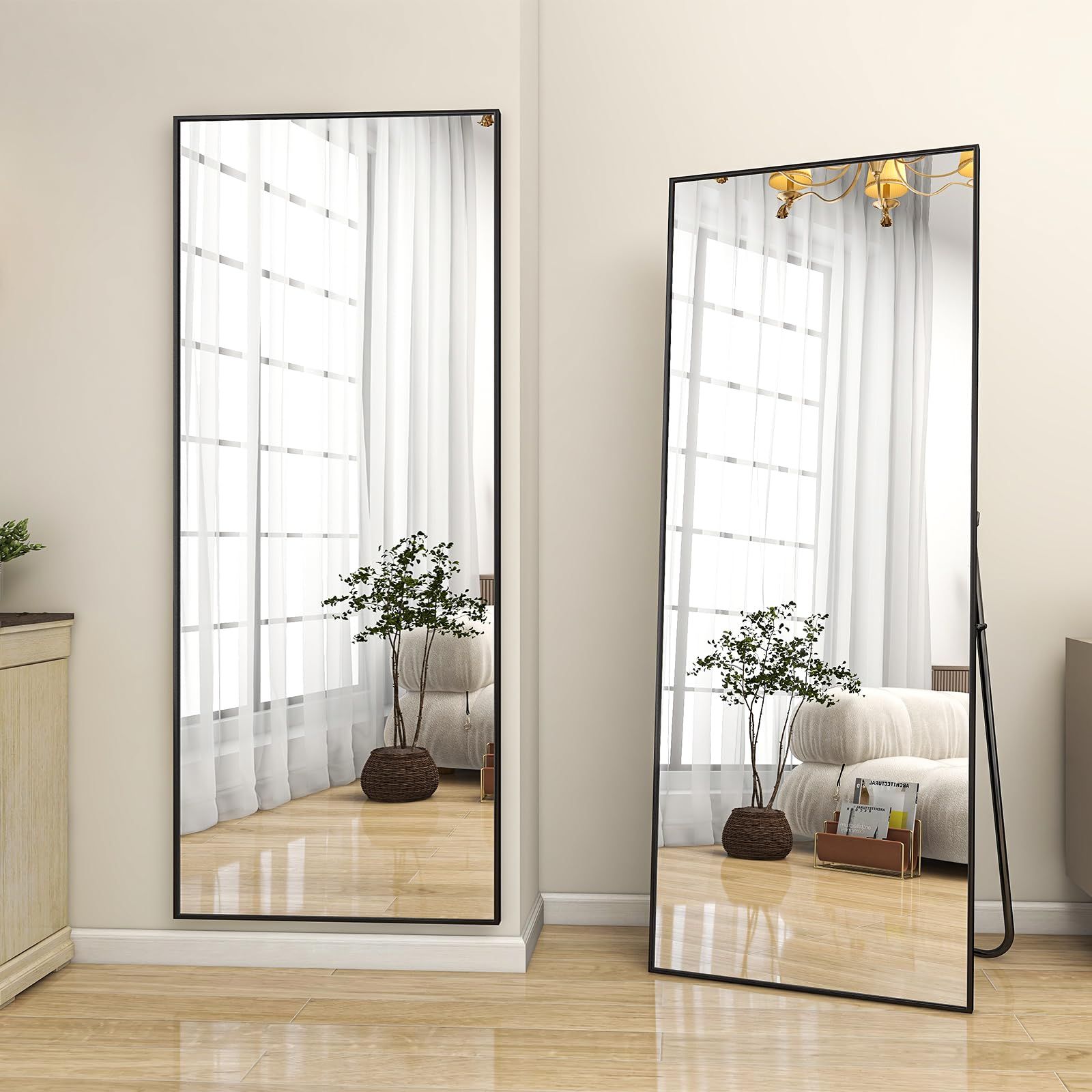 HOMLUX 18"x58" Rectangle Full Length Floor Mirror Leaning Design Bathroom Entryway,Black