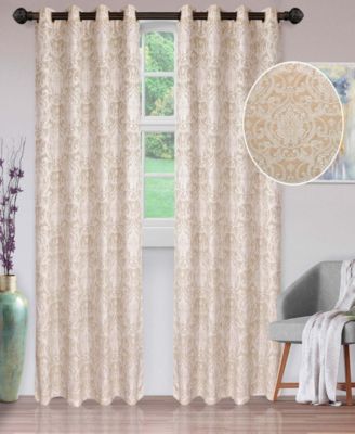 Superior Lotus Jacquard Floral Damask Grommet Curtain Set, 52"x84"