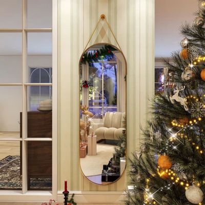 HOMLUX овальное полноростовое декоративное настенное зеркало для ванной и прихожей, Gold, 16"x48"