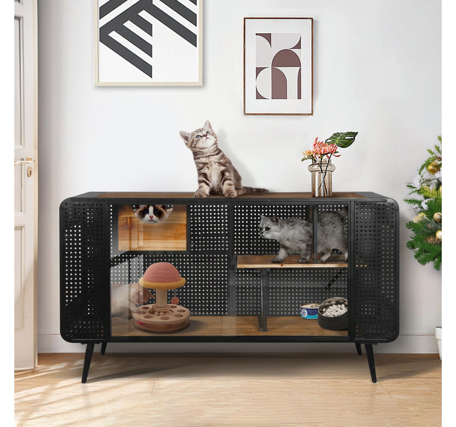 Streamdale Spacious Cat House with Tempered Glass (55''W)
