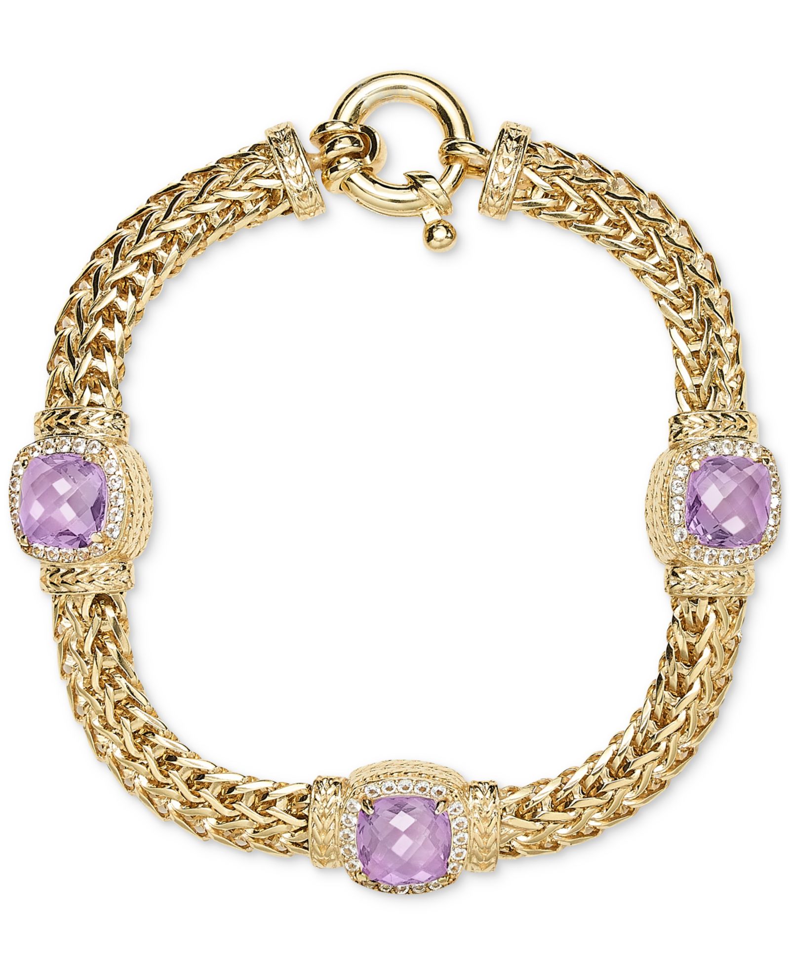 Amethyst (4-1/2 ct. t.w.) & White Topaz (7/8 ct. t.w.) Woven Link Bracelet in 14k Gold-Plated Sterling Silver (Also in Sky Blue Topaz)