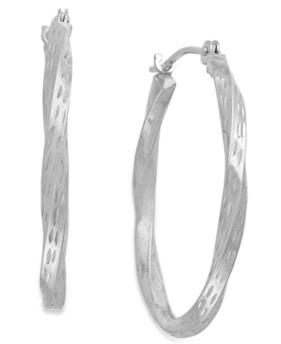 Серьги-кольца с бриллиантовой огранкой в 10k White Gold