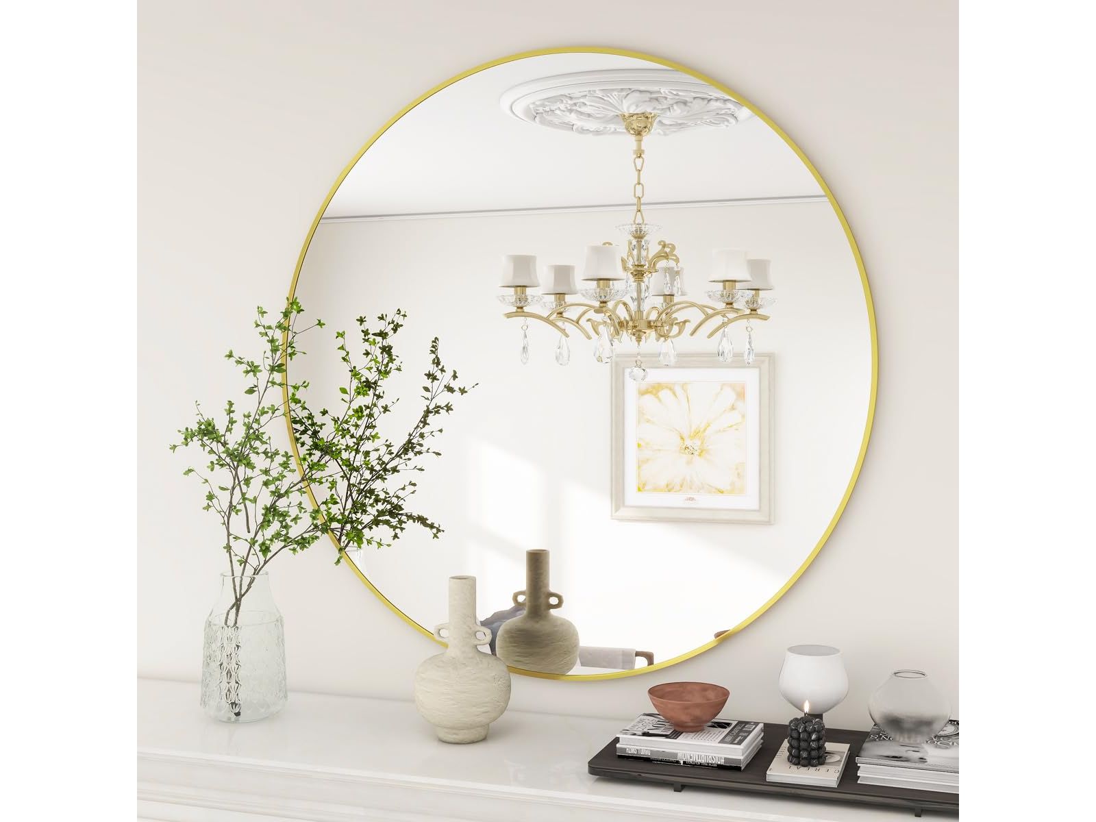 HOMLUX круглое декоративное зеркало для ванной 20", настенное, золотое