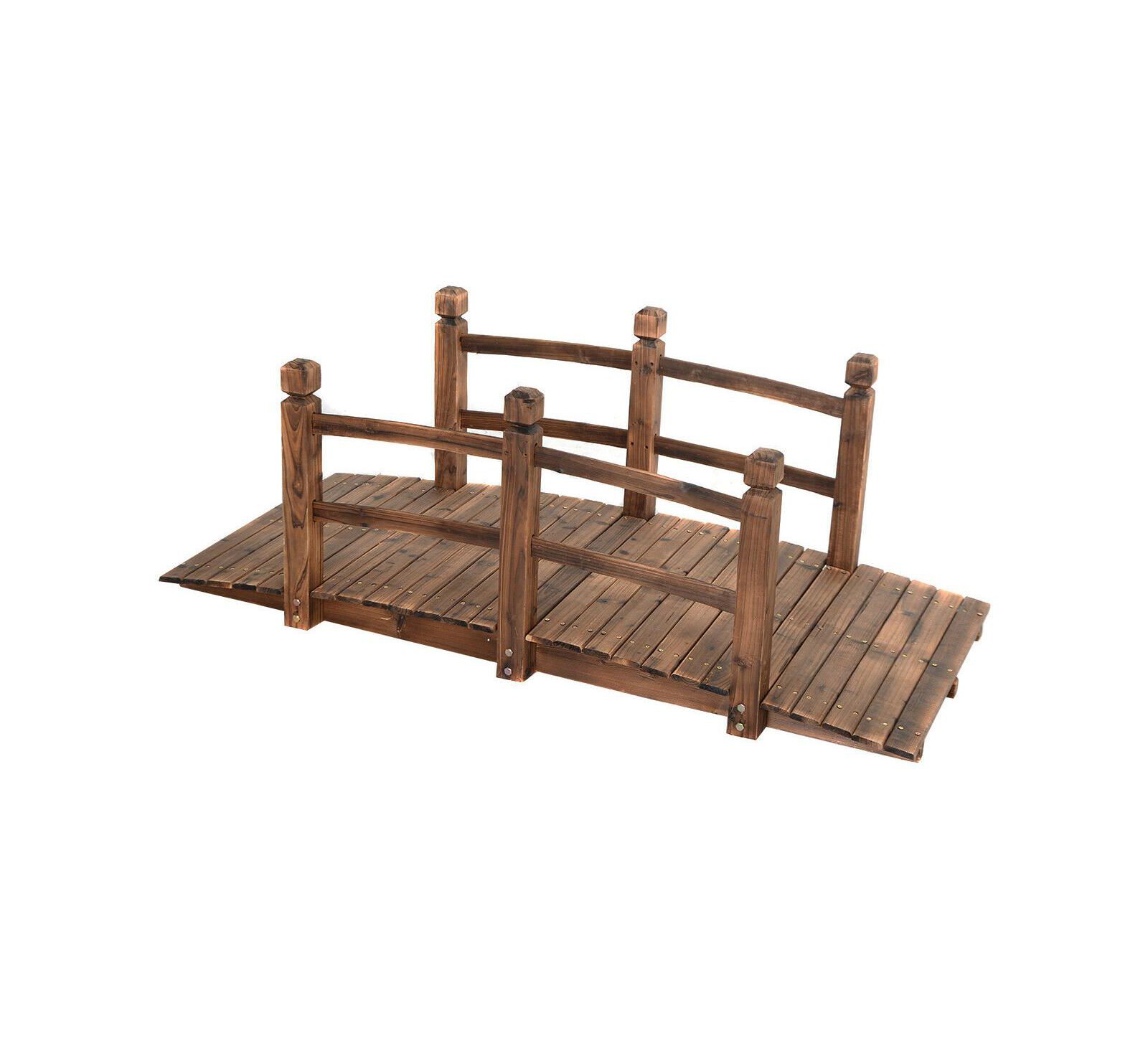 Slickblue 5' Wooden Garden Bridge Arc Stained Finish Footbridge Decorative