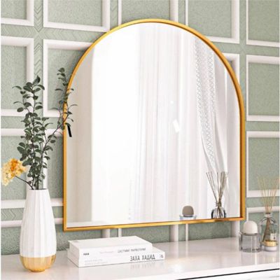 HOMLUX Декоративное настенное зеркало для ванной 32"x34", арочное зеркало на камин: металлическая рама, современный декор, золото