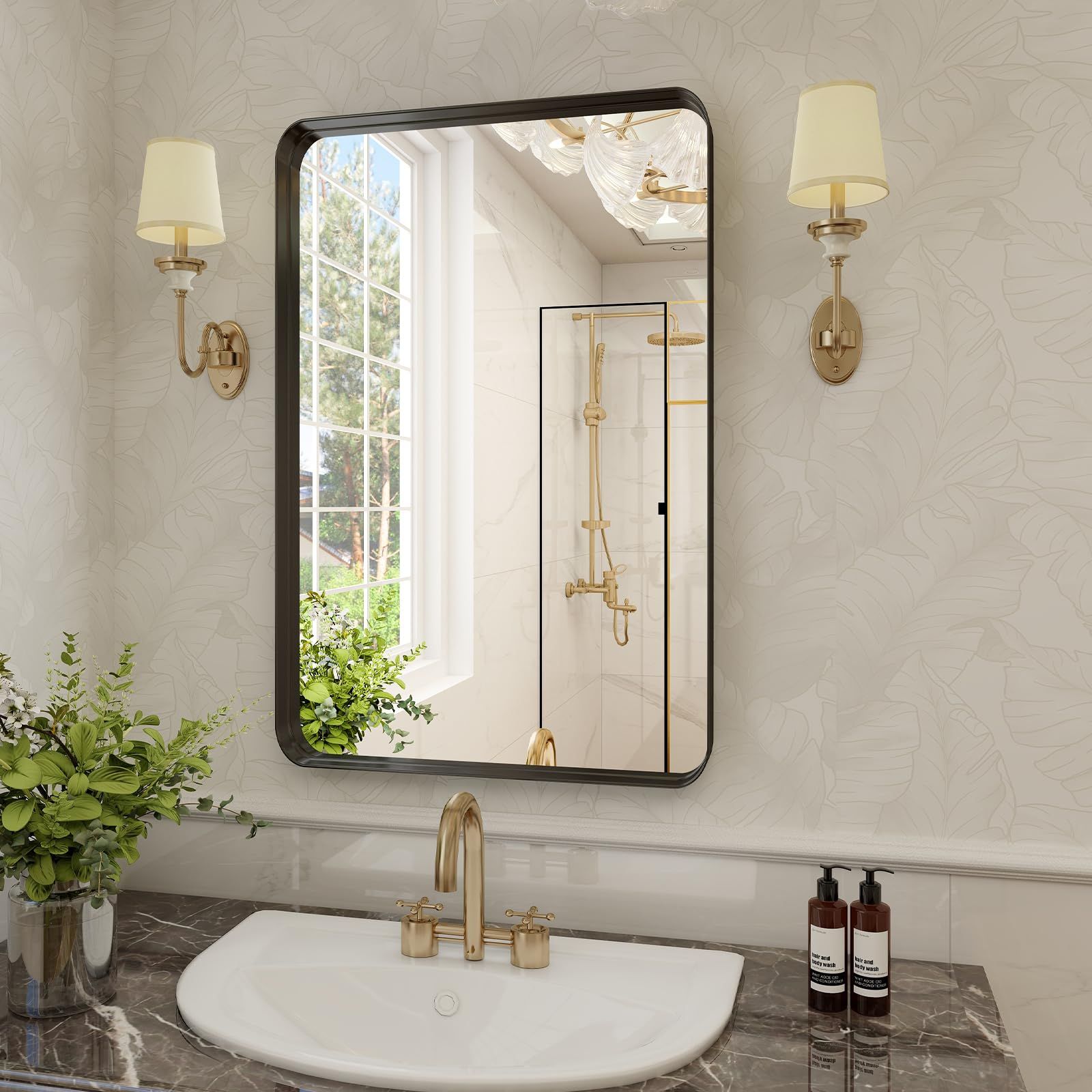 Настенное зеркало Homlux Rectangular Wall Mounted Mirror 22"x30" в цвете Black