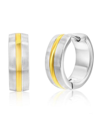 Metallo Stainless Steel 15mm Lined Matte & Polished Huggie Hoop Earrings