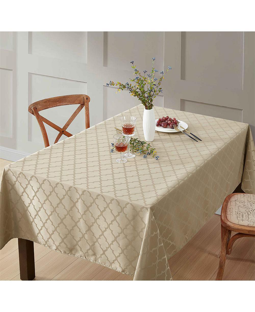 HLC.ME Modena Fabric Tablecloth, Jacquard Fabric Table Cloth for Rectangle Table, Advanced Water Resistance, Fade, Wrinkle, and Stain Resistant Table Cloth, Geometric Lattice Pattern