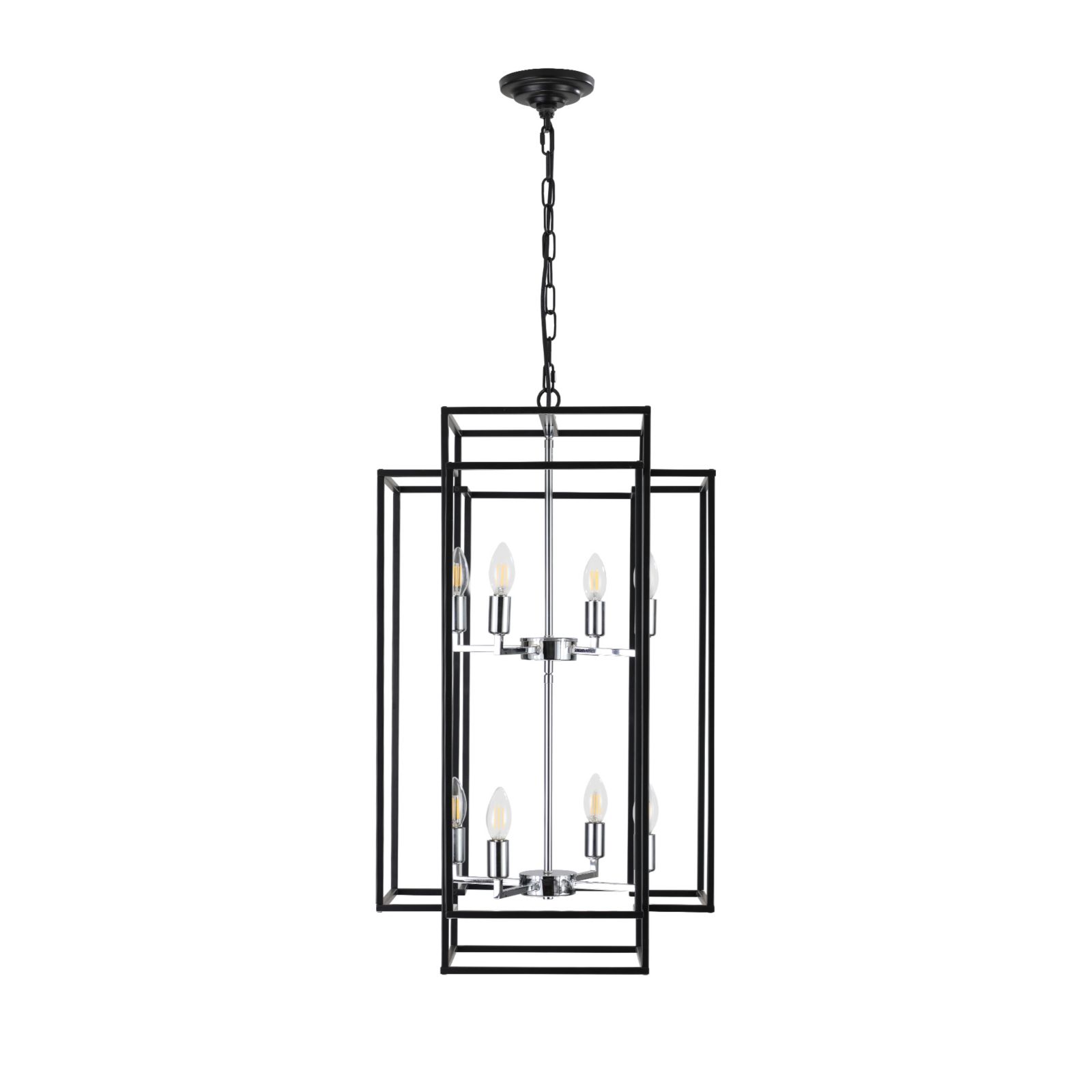 Adjustable Black Geometric Foyer Pendant Light with Chromed Base