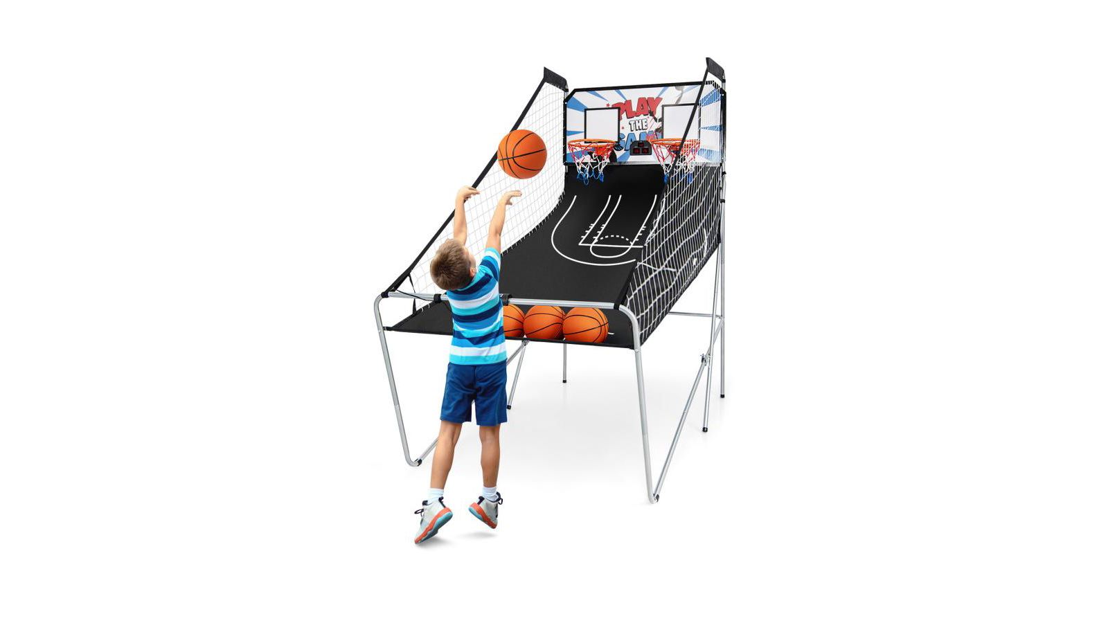 Slickblue Foldable Dual Shot Basketball Arcade Game with Electronic Scoring System