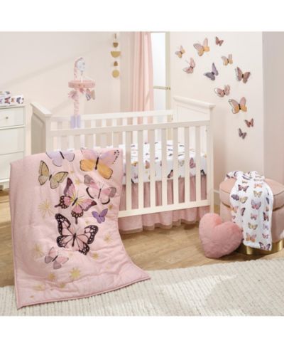 Lambs & Ivy розово-золотой комплект постельного белья для детской кроватки Butterfly Dreams, 3 части