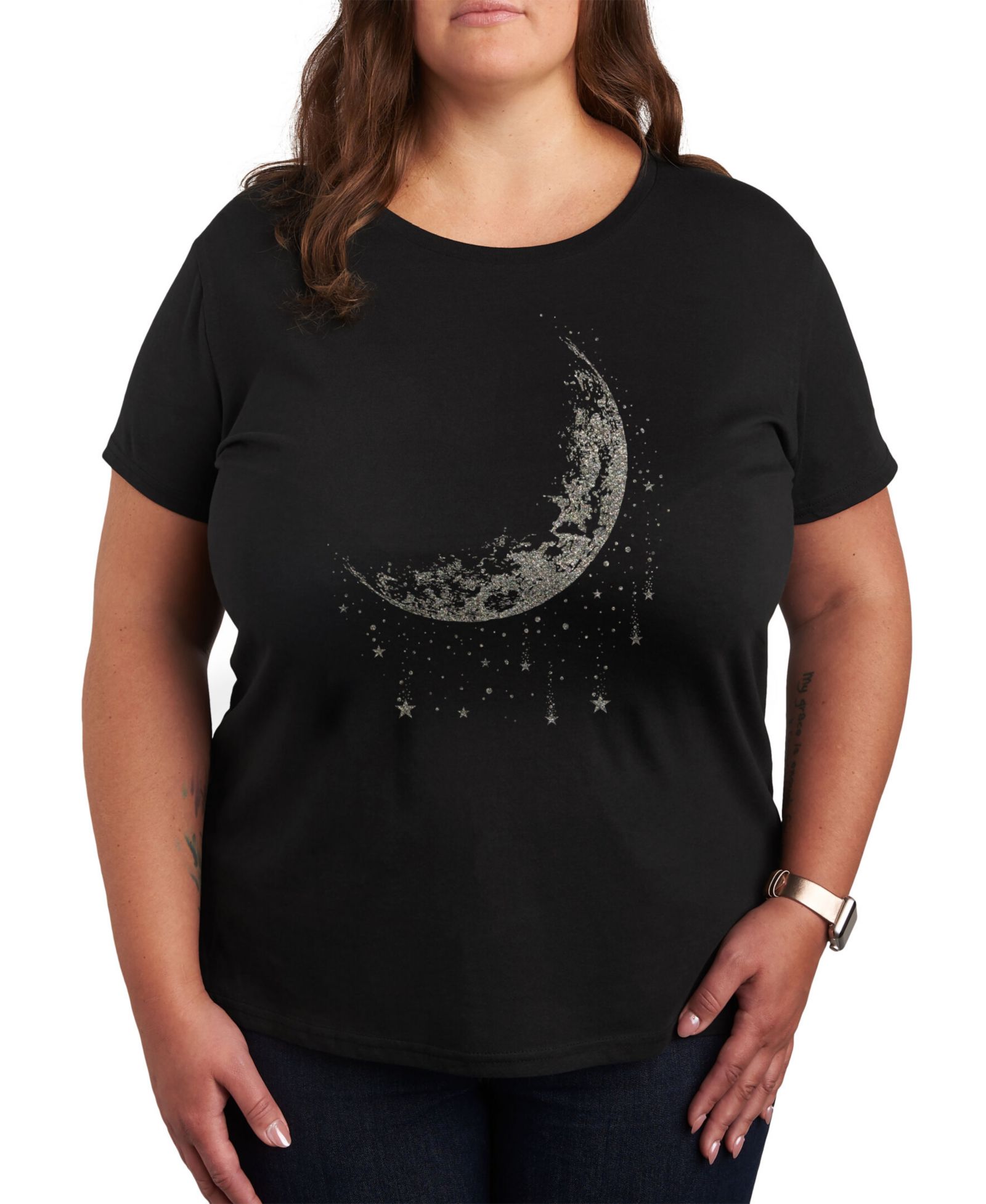 Женская графическая футболка Hybrid Apparel Moon and Falling Stars Metallic, Plus Size