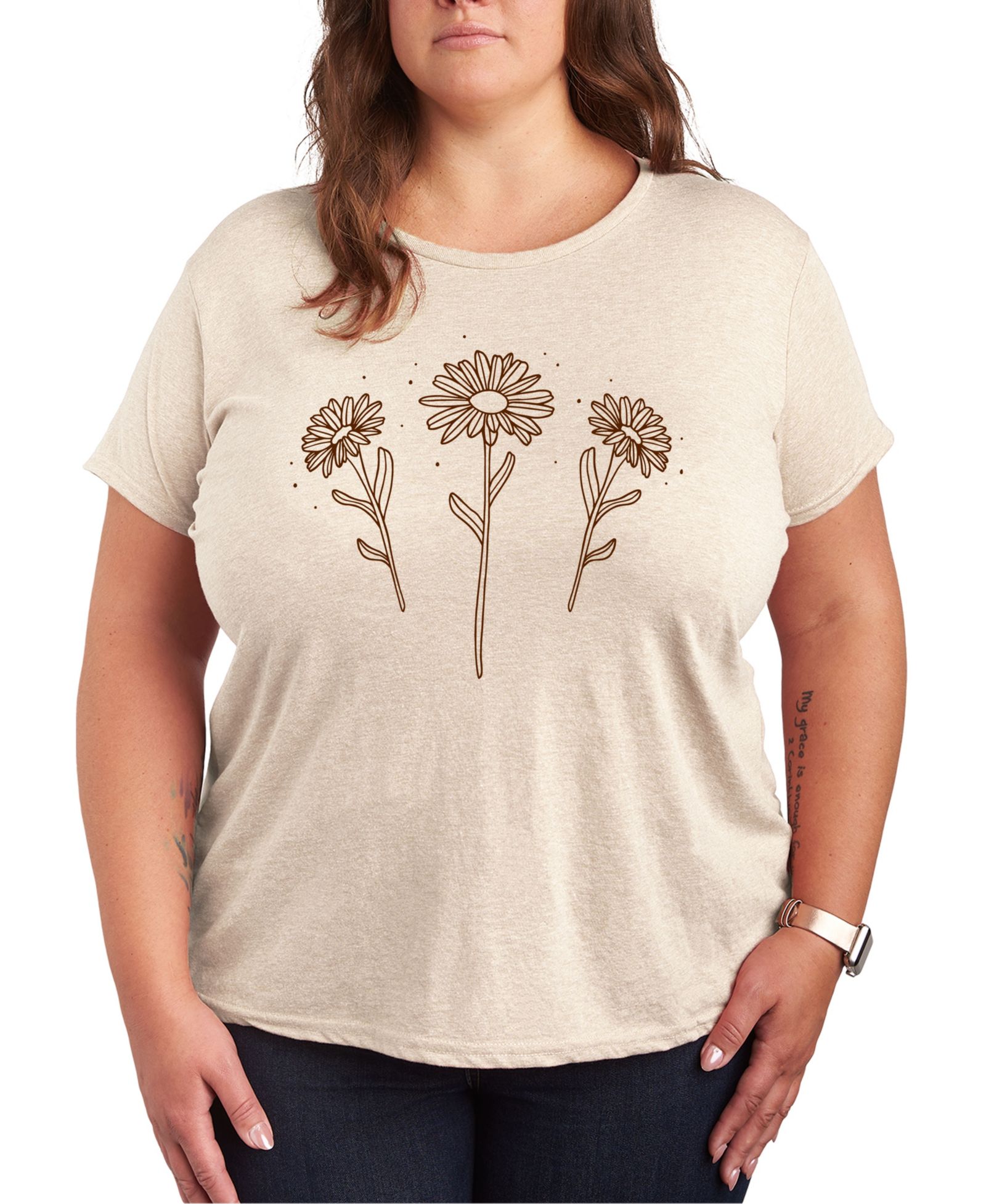 Hybrid Apparel Trendy Plus Size Flowers Size Graphic Crew Neck T-Shirt