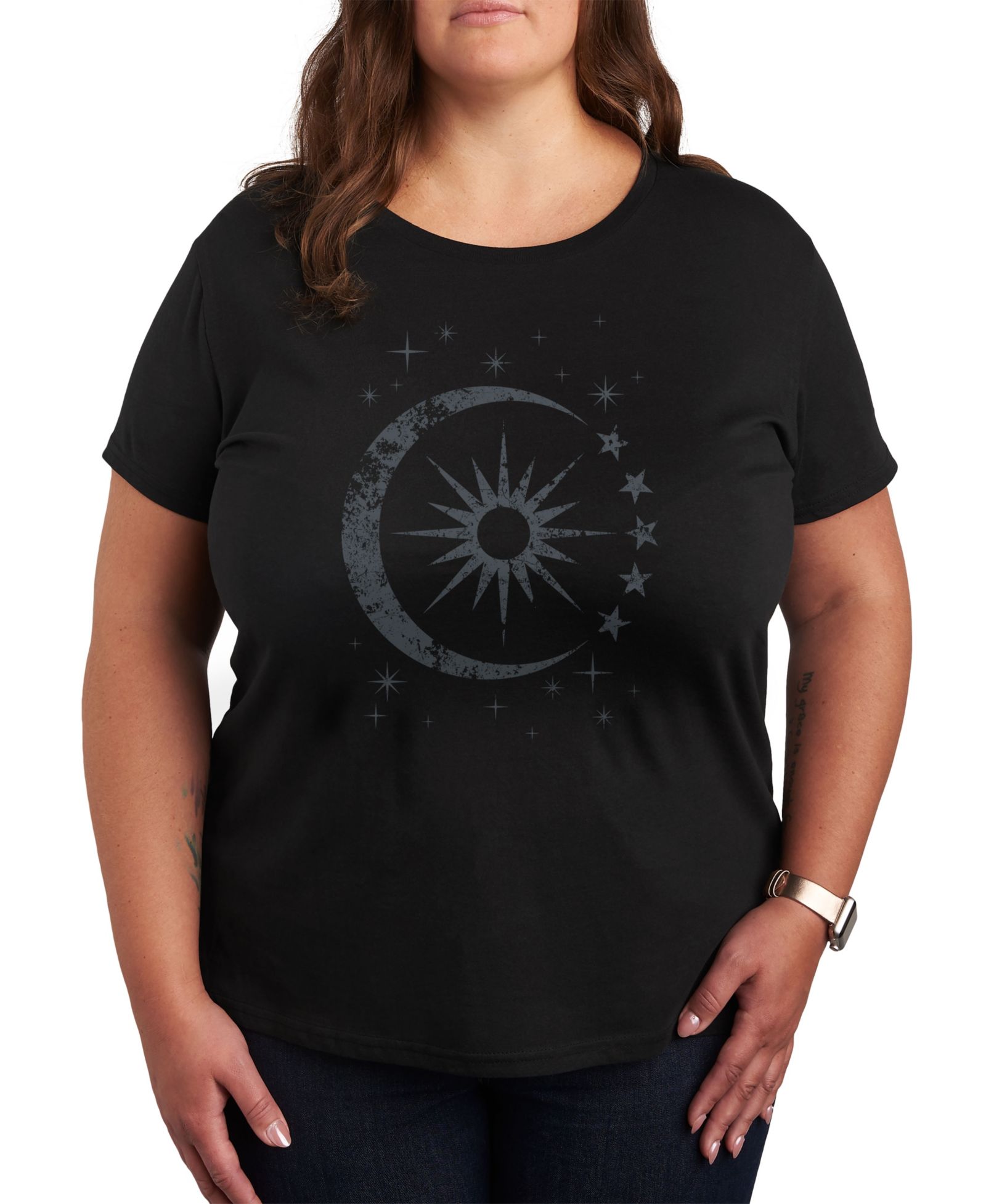 Hybrid Apparel Женская футболка с принтом Sun Moon Stars Plus Size