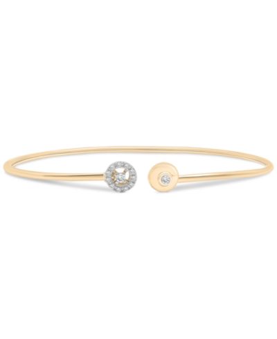 Diamond Halo Cuff Bangle Bracelet (1/10 ct. t.w.) in 10k Gold or 10k White Gold, Created for Macy's