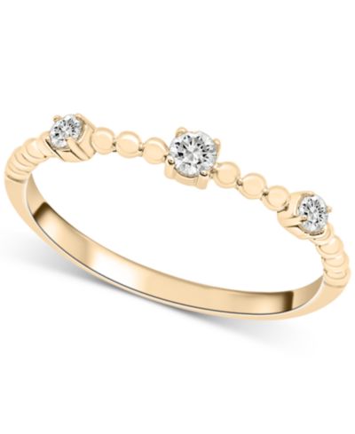 Diamond Beaded Narrow Stack Band (1/10 ct. t.w.) in 10k Gold or 10k White Gold, Created for Macy's
