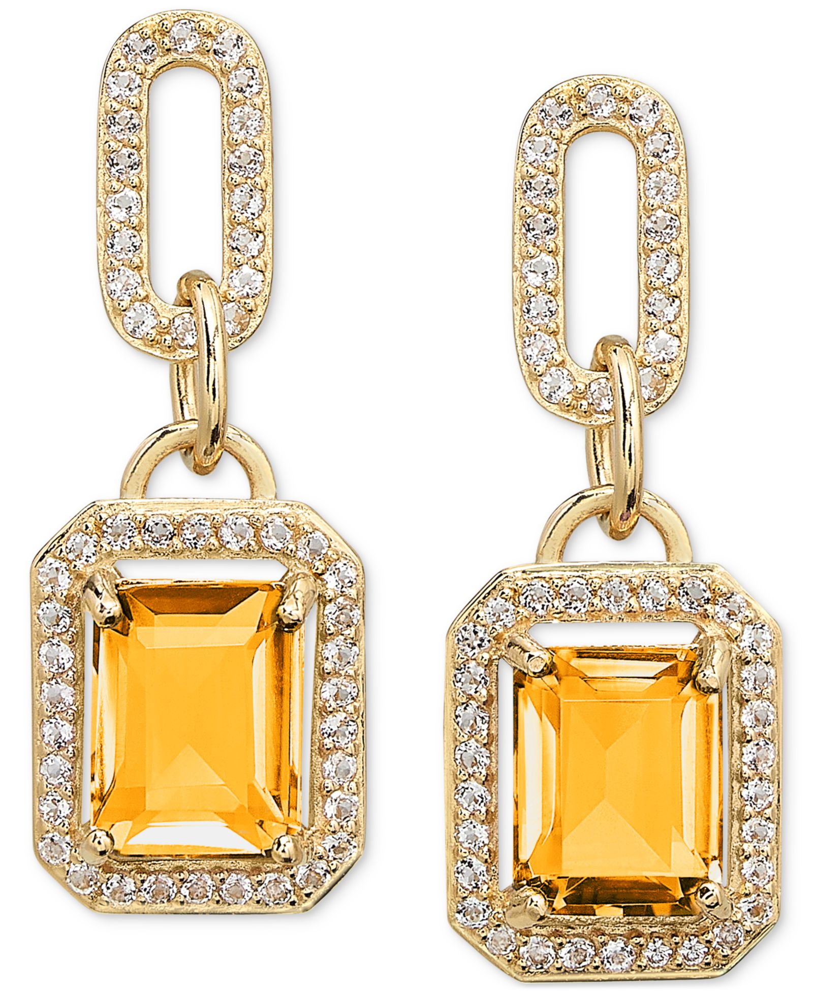 Серьги-подвески Amethyst (4-3/8 ct. t.w.) & White Topaz (1-1/6 ct. t.w.) в 14k Gold-Plated Sterling Silver