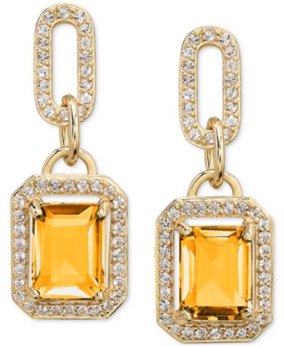 Amethyst (4-3/8 ct. t.w.) & White Topaz (1-1/6 ct. t.w.) Framed Dangle Drop Earrings in 14k Gold-Plated Sterling Silver (Also in Sky Blue Topaz, Onyx & Citrine)