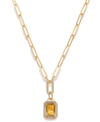 Подвеска-цепочка Citrine (2-1/5 ct. t.w.) & White Topaz (5/8 ct. t.w.) в оправе Paperclip Link 18" из позолоченного стерлингового серебра